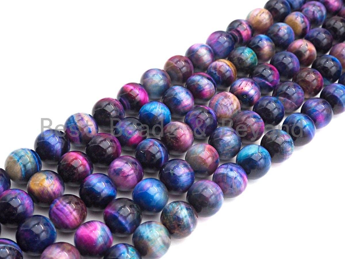 NEW GALAXY COLOR!! Natural Tiger eye Beads Round 10mm/12mm, Galaxy Tiger Eye Beads, Purple Blue Pink Gemstone, 16" Full strand, sku#U597