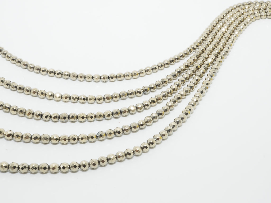 Pyrite Color Gold Hematite Faceted Round beads, Round 2mm/3mm/4mm/6mm/8mm/10mm/12mm, Natural Gemstone Beads, 16 inch Full strand, SKU#S93
