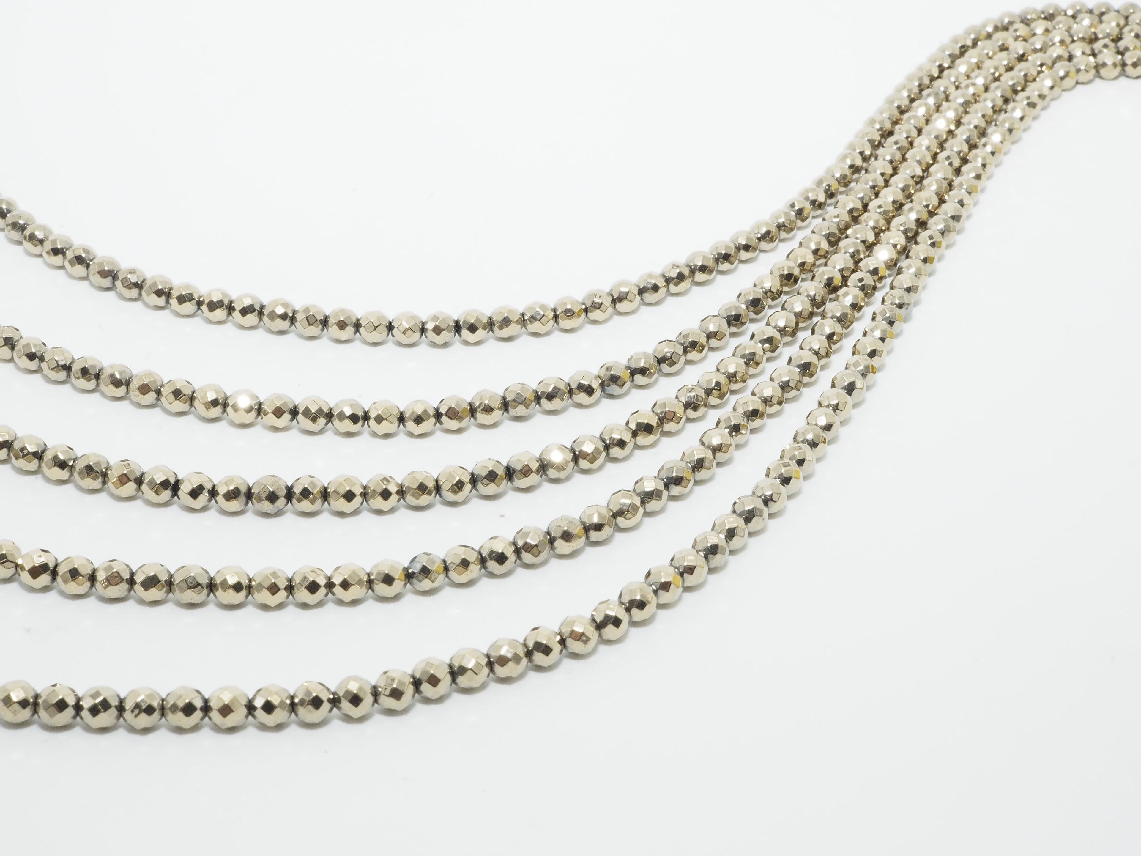 Pyrite Color Gold Hematite Faceted Round beads, Round 2mm/3mm/4mm/6mm/8mm/10mm/12mm, Natural Gemstone Beads, 16 inch Full strand, SKU#S93