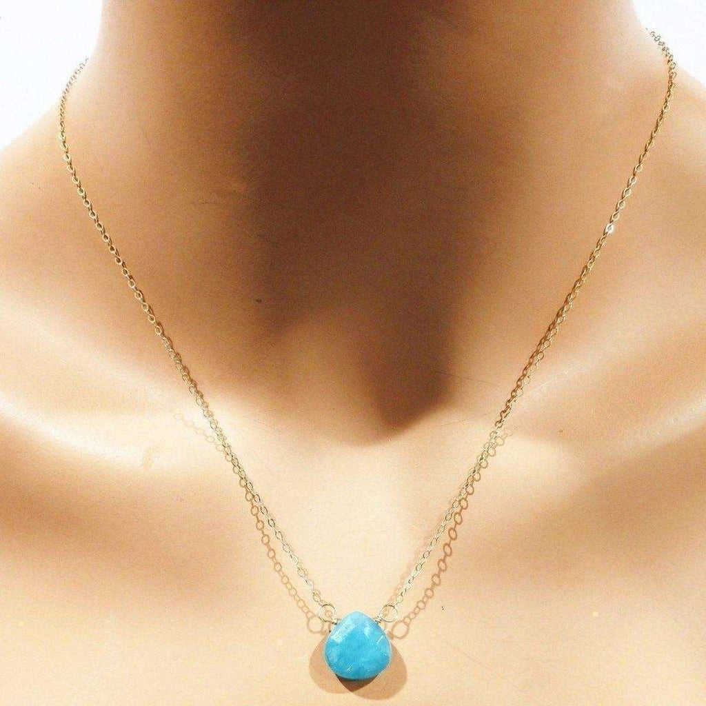 Gold Filled Aqua Jade Wire Wrap Gemstone Drop Necklace