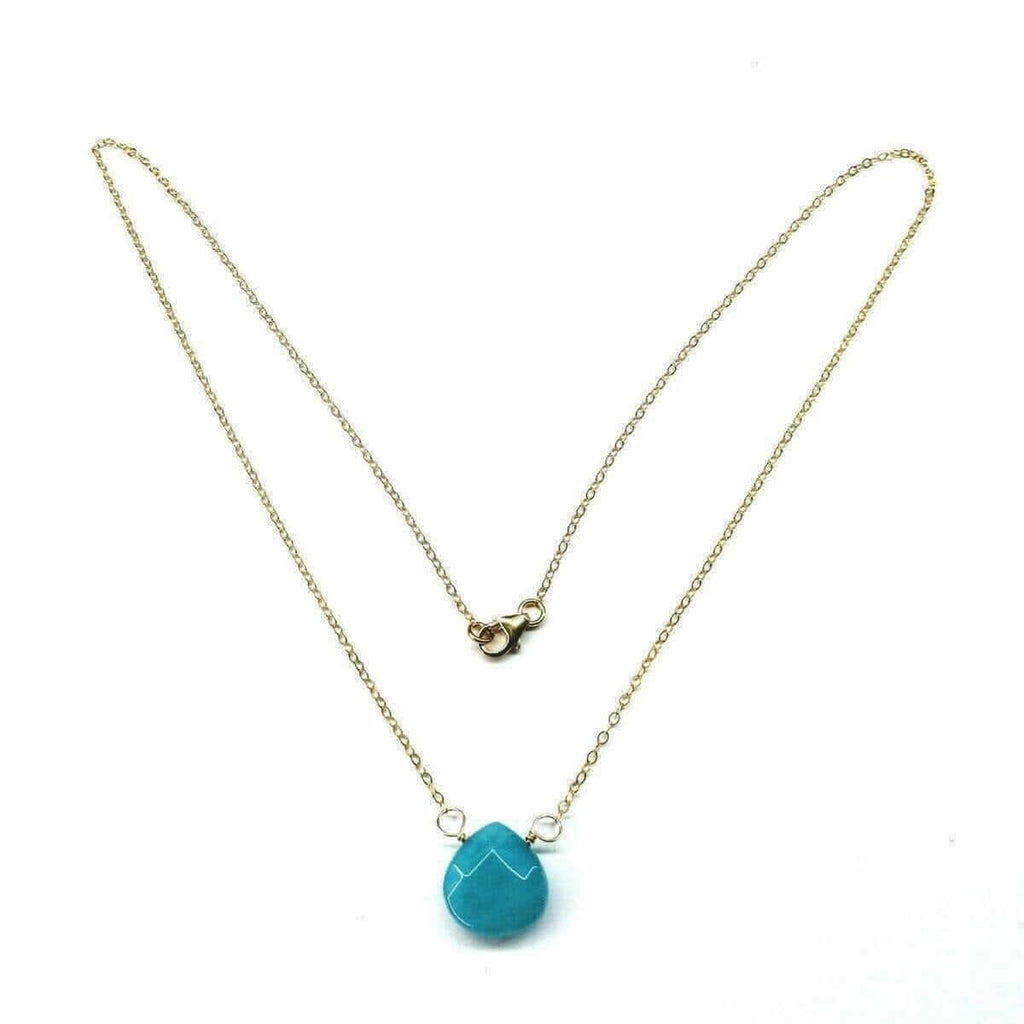 Gold Filled Aqua Jade Wire Wrap Gemstone Drop Necklace