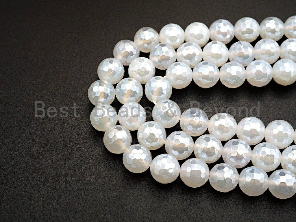 Mystic Plated Natural White Agate Faceted beads, 6mm/8mm/10mm/12mm Round Faceted Beads, Natural Gemstone Beads, 16" Full strand, Sku#U757
