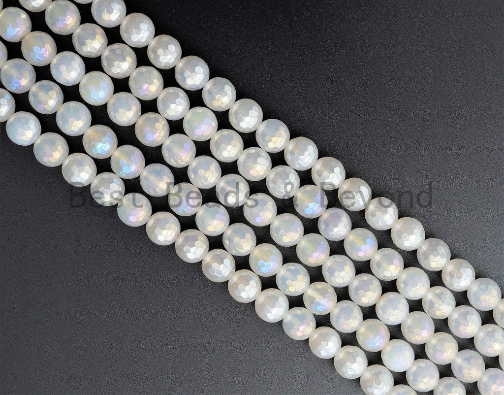Mystic Plated Agate beads, 6mm/8mm/10mm/12mm Faceted Round Gemstone beads, AB Color Rainbow White Agate Beads, 15.5inch strand, SKU#U345