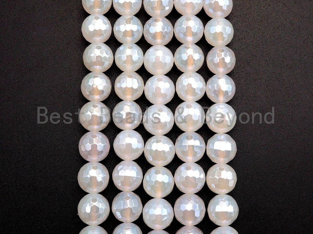 Mystic Plated Natural White Agate Faceted beads, 6mm/8mm/10mm/12mm Round Faceted Beads, Natural Gemstone Beads, 16" Full strand, Sku#U757