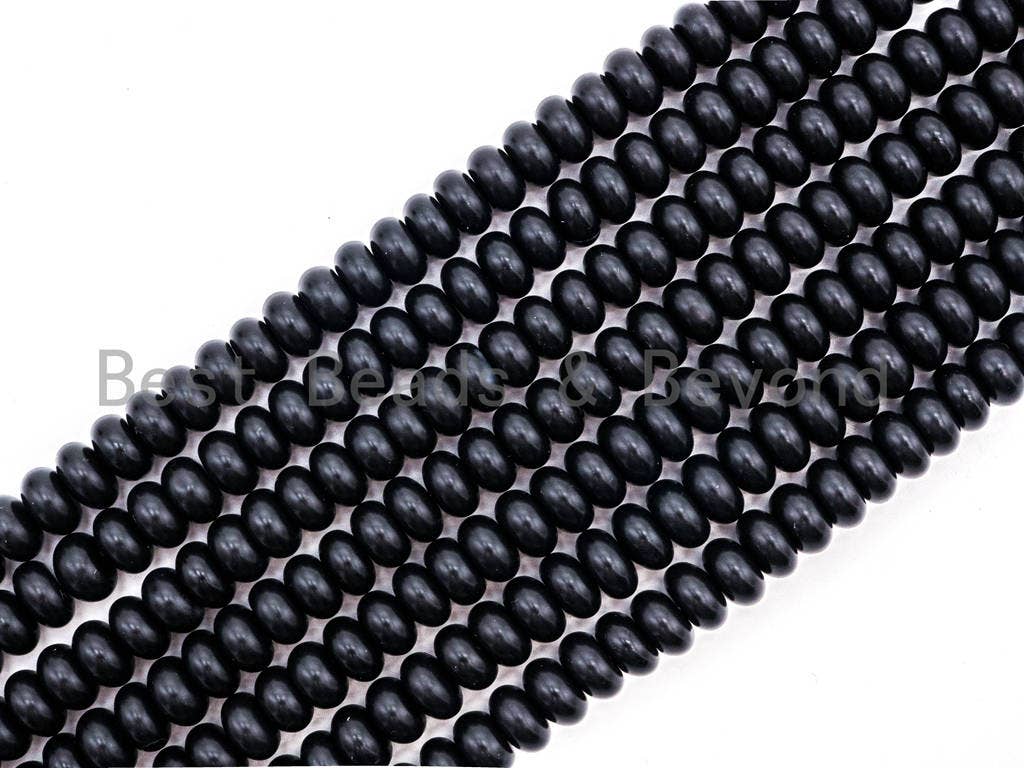 Quality Matte Smooth Black Onyx Rondelle Beads, 3x6mm/4x6/5x8mm/6x10mm Wholesale Gemstones Beads, Rondelle Beads,15.5" Full Strand, SKU#Q35