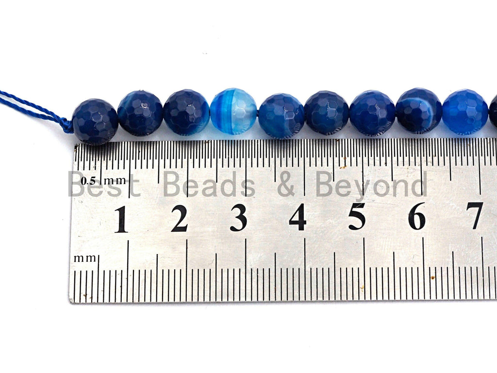 High Quality Faceted Blue Banded Agate beads, 6mm/8mm/10mm/12mm, Blue Agate Gemstone beads, Natural Agate Beads, 15.5inch strand, SKU#U445