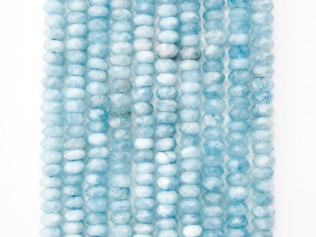 High Quality Natural Aquamarine Rondelle beads, 5x7mm/5x8mm, Faceted Rondelle Gemstone Beads, 15.5inch strand, SKU#U139