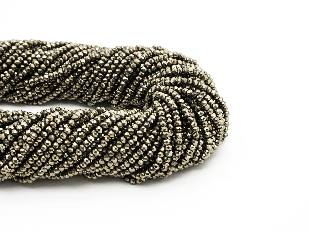 Quality Golden Pyrite Faceted Rondelle Beads 2X3mm Gemstones Beads, Natural Pyrite Beads,15.5" Full Strand, SKU#U218