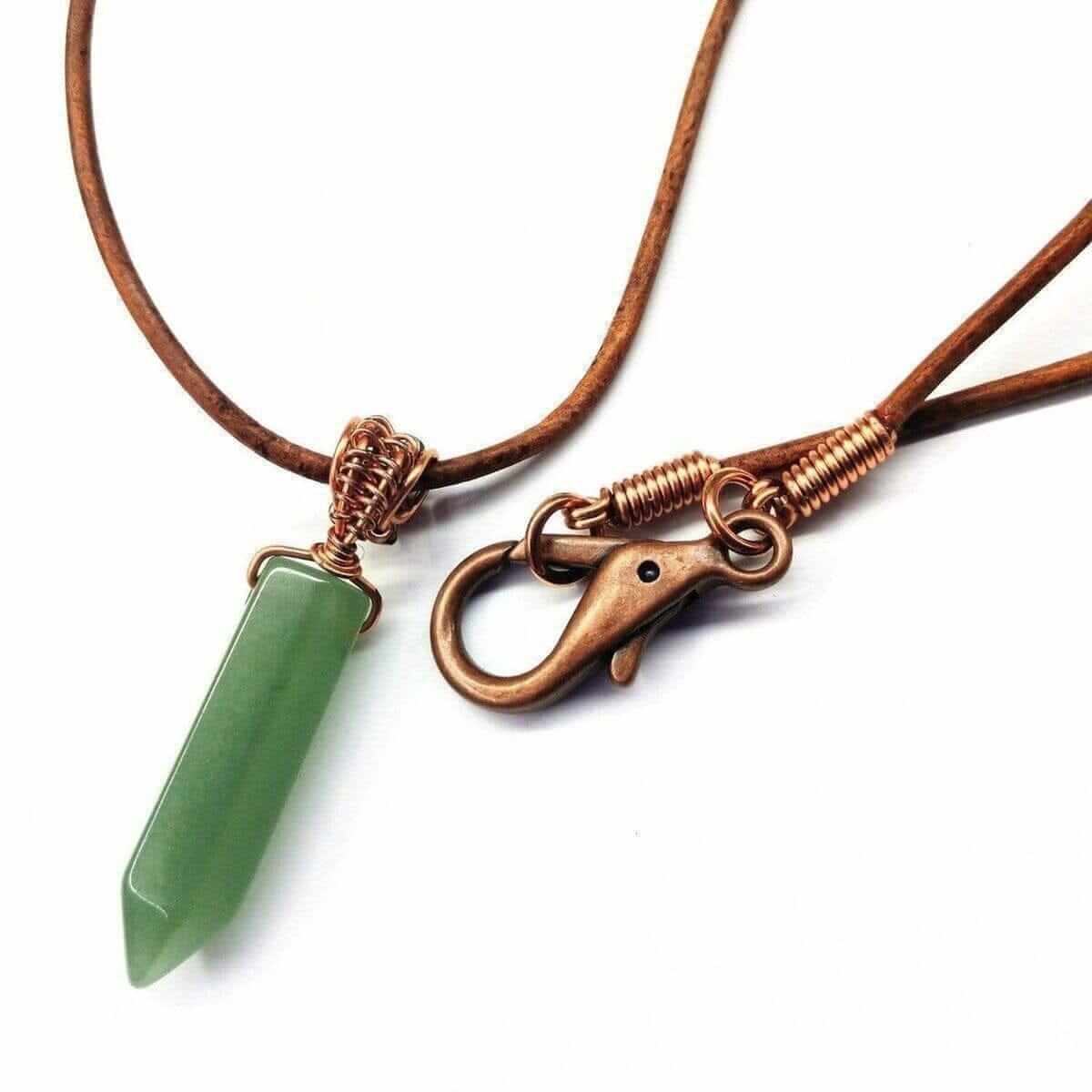Handmade Rustic Wire Wrapped Gemstone Leather Necklace