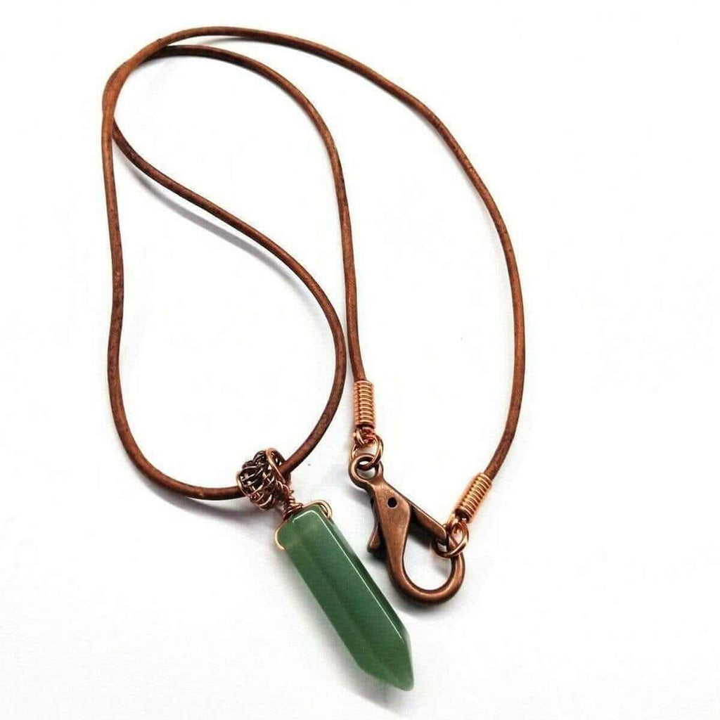 Handmade Rustic Wire Wrapped Gemstone Leather Necklace