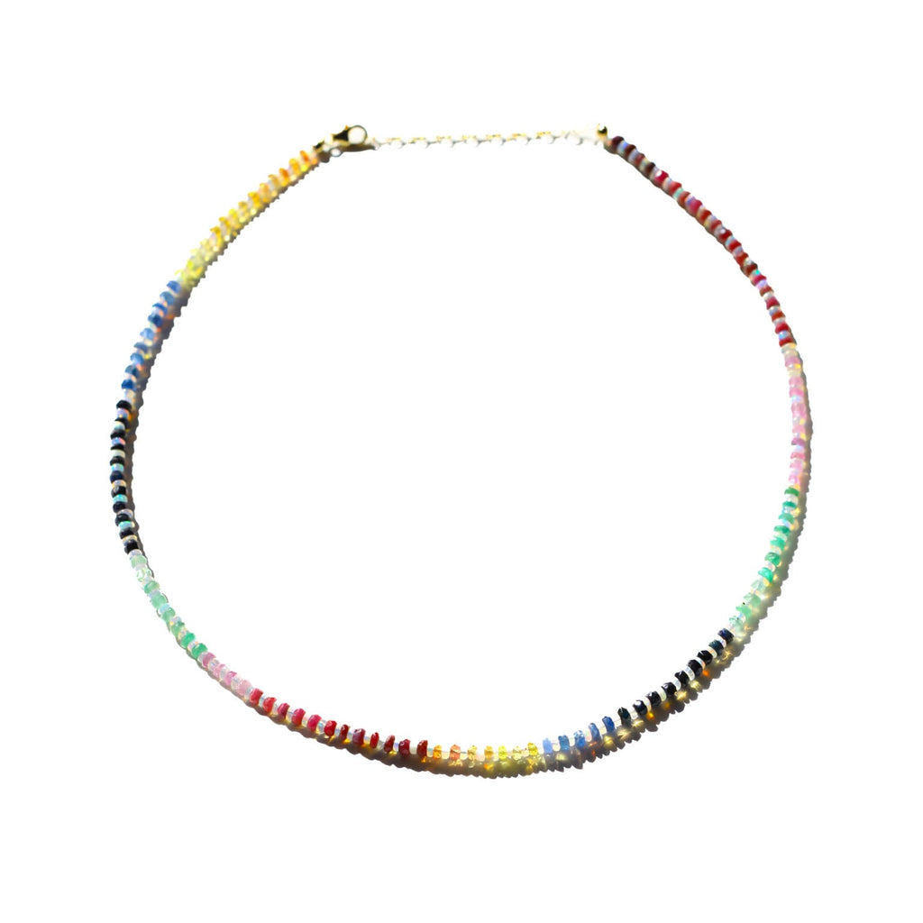 Rainbow Sapphire and Opal Gemstone Beaded Necklace