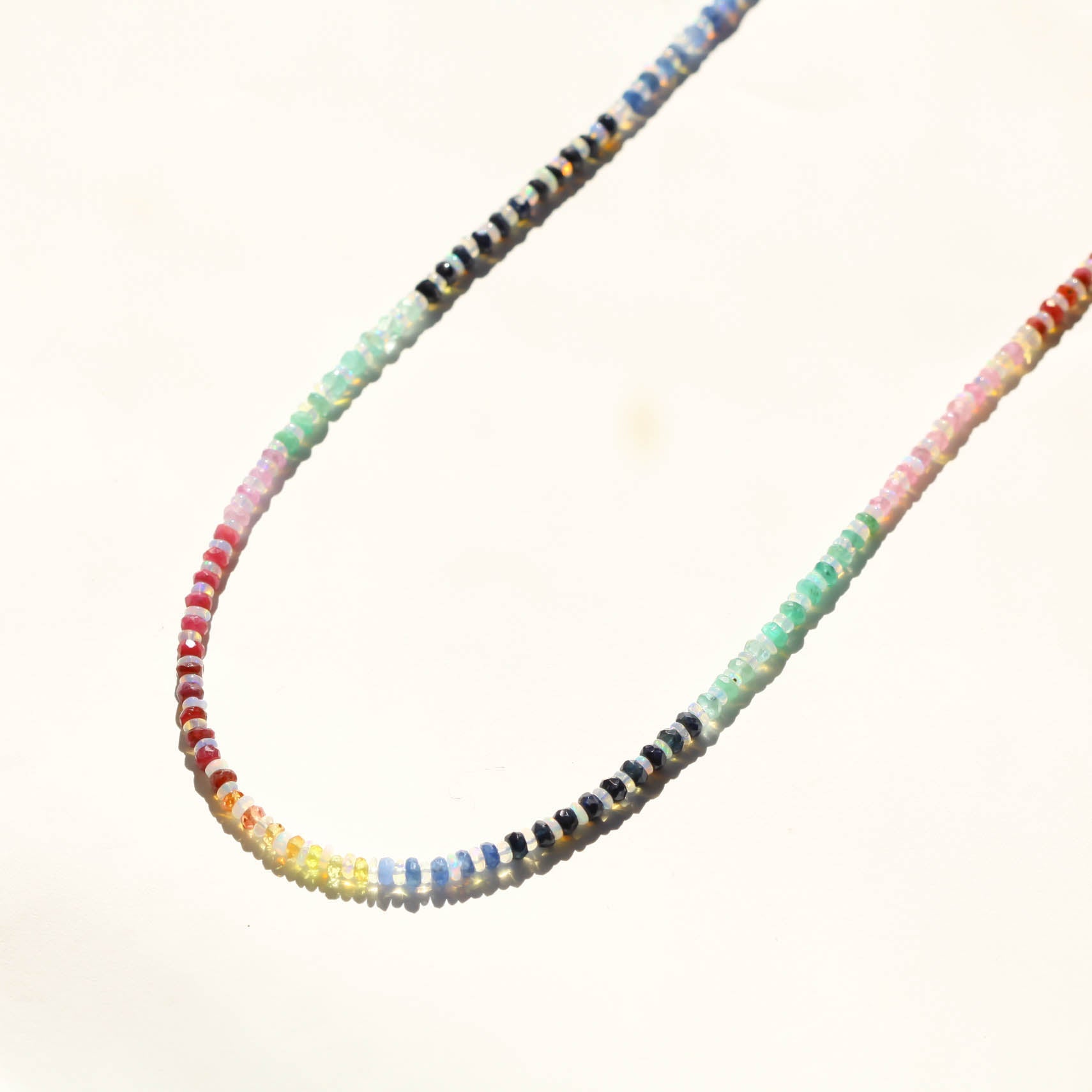 Rainbow Sapphire and Opal Gemstone Beaded Necklace
