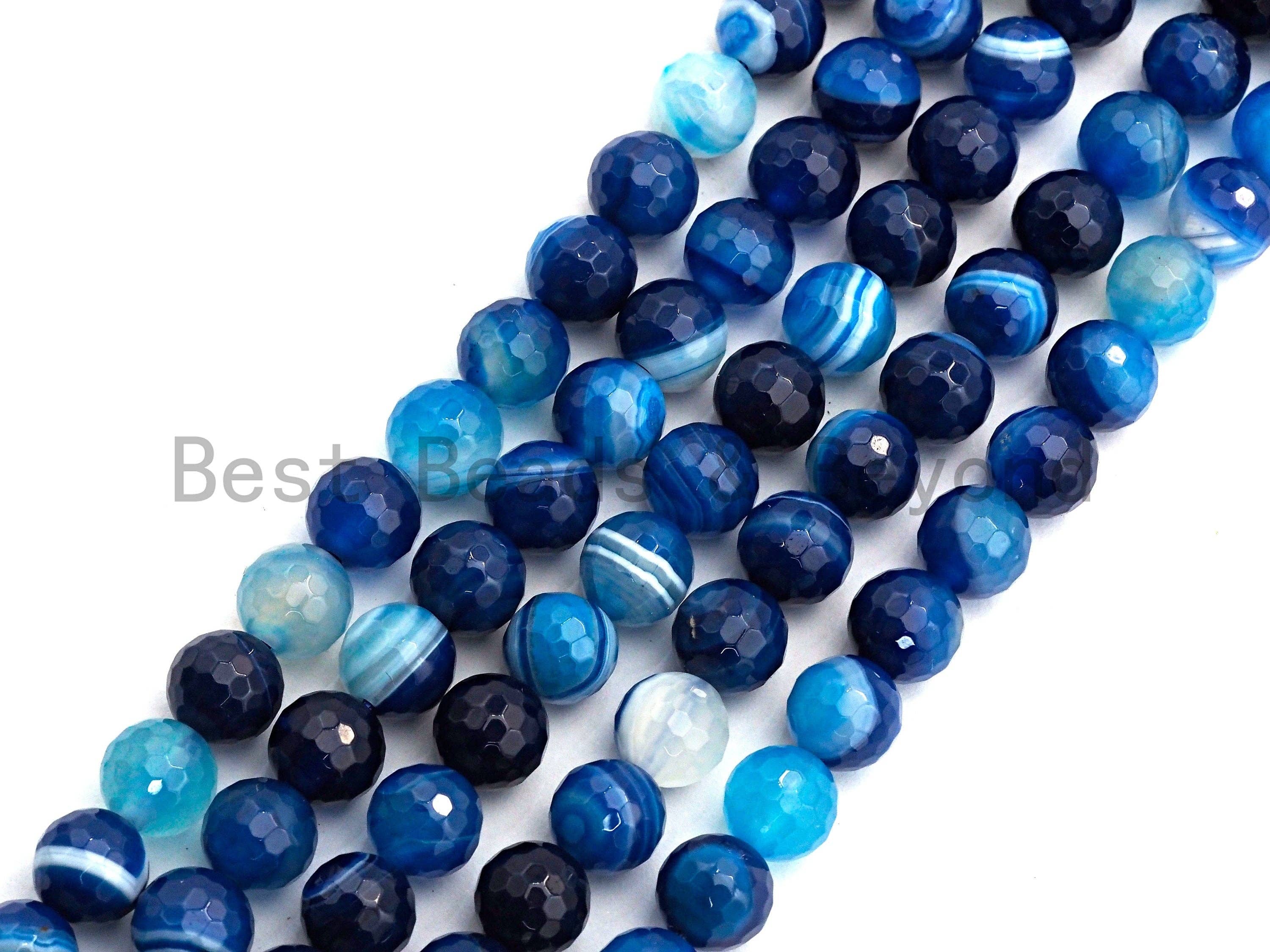 High Quality Faceted Blue Banded Agate beads, 6mm/8mm/10mm/12mm, Blue Agate Gemstone beads, Natural Agate Beads, 15.5inch strand, SKU#U445
