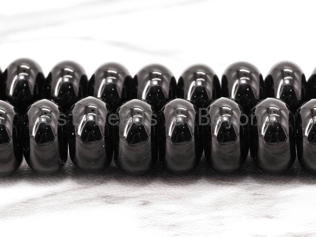 Quality Shiny Smooth Black Onyx Rondelle Beads, 2x4mm/3x6mm/4x8mm/5x8mm/6x10mm/8x12mm Wholesale Gemstones Beads,15.5" Full Strand, SKU#Q9