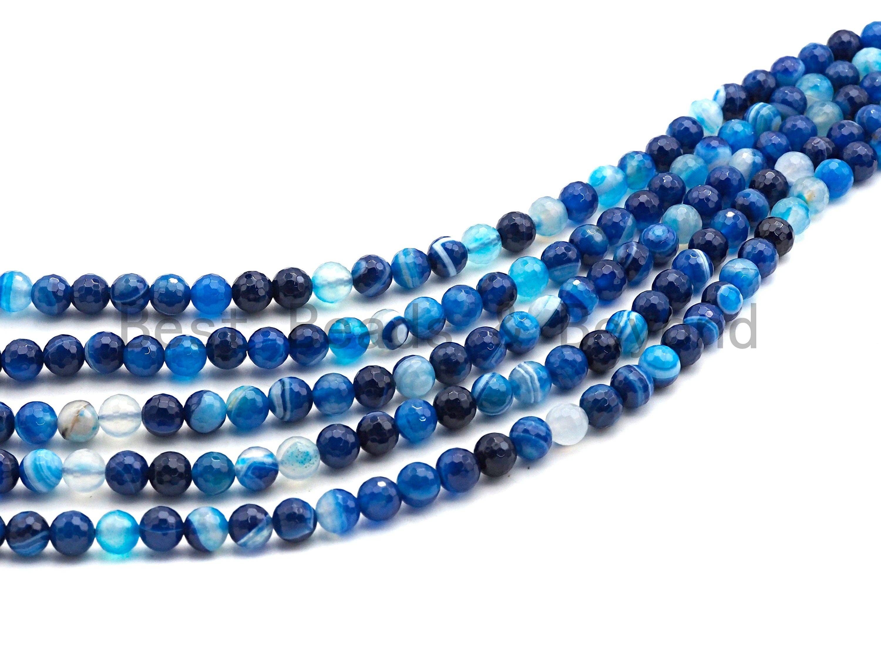 High Quality Faceted Blue Banded Agate beads, 6mm/8mm/10mm/12mm, Blue Agate Gemstone beads, Natural Agate Beads, 15.5inch strand, SKU#U445