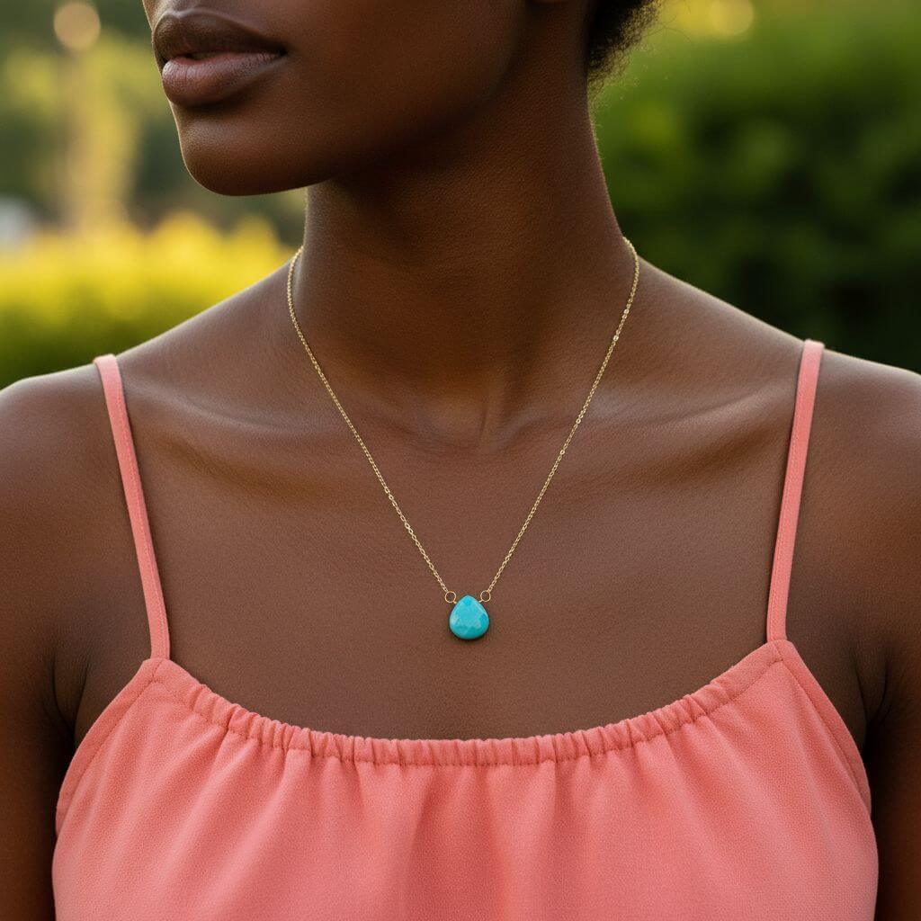 Gold Filled Aqua Jade Wire Wrap Gemstone Drop Necklace
