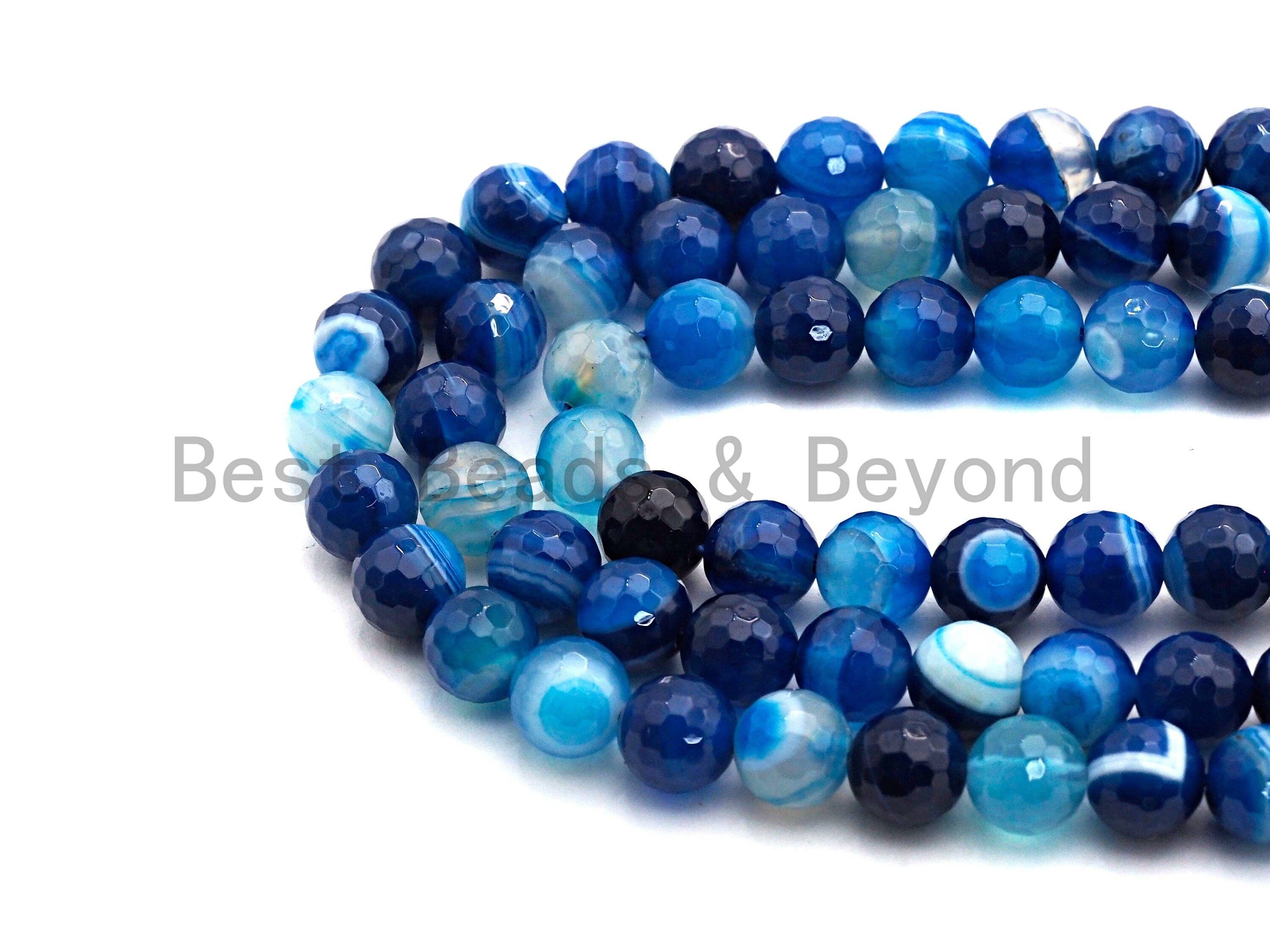 High Quality Faceted Blue Banded Agate beads, 6mm/8mm/10mm/12mm, Blue Agate Gemstone beads, Natural Agate Beads, 15.5inch strand, SKU#U445