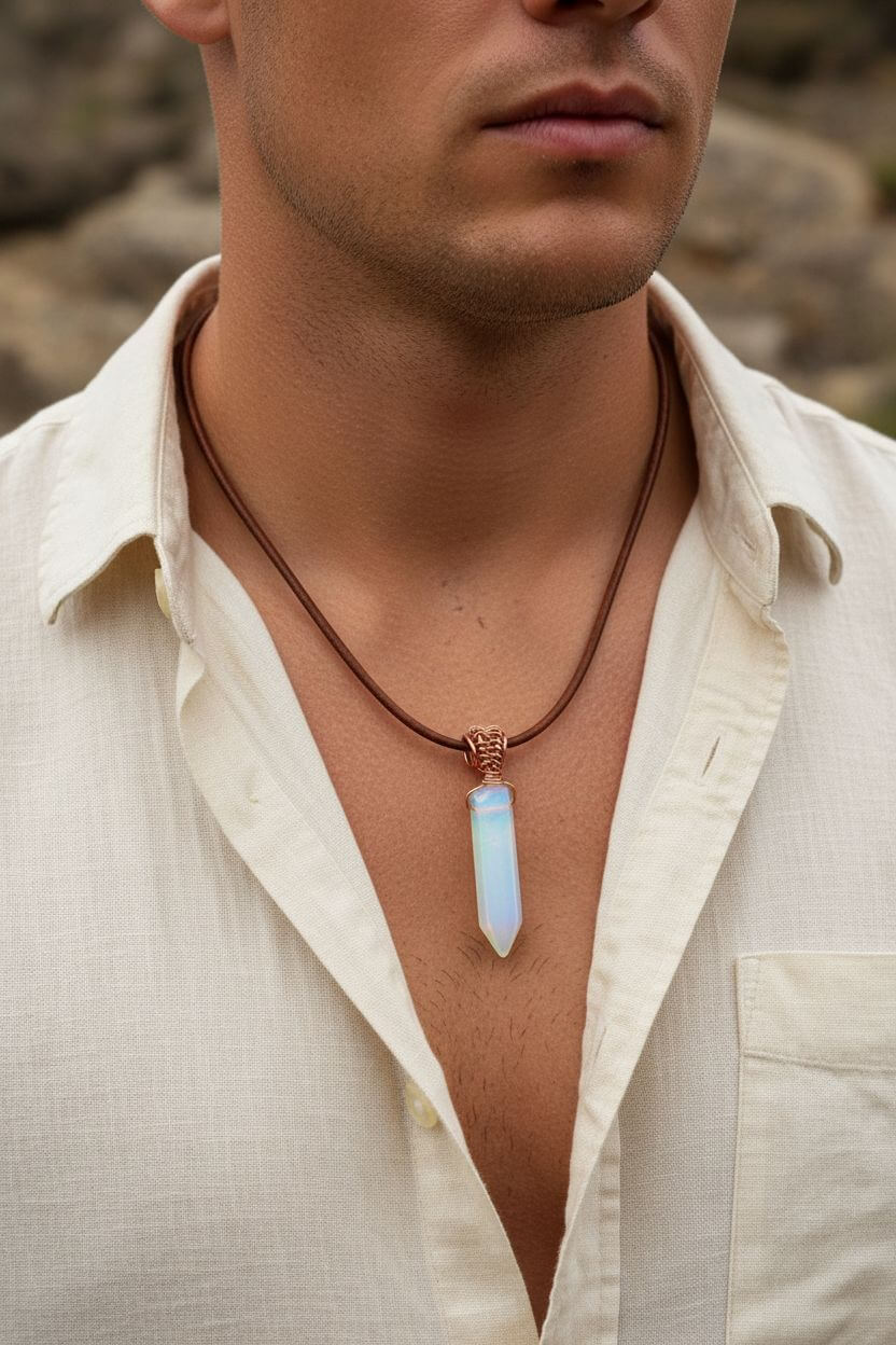 Handmade Rustic Wire Wrapped Gemstone Leather Necklace