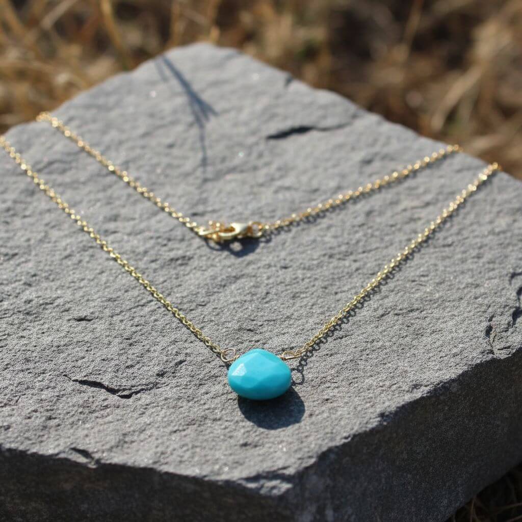 Gold Filled Aqua Jade Wire Wrap Gemstone Drop Necklace