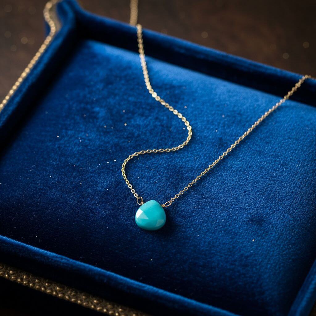 Gold Filled Aqua Jade Wire Wrap Gemstone Drop Necklace