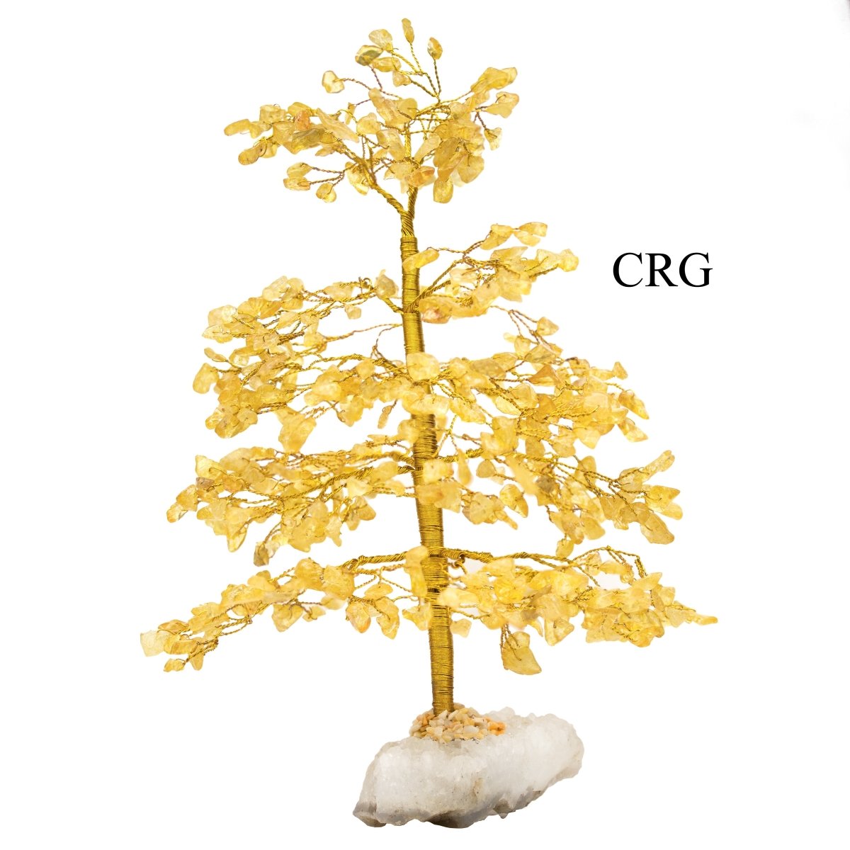 SET OF 4 - Citrine 500 Gemstone Chip Tree with Cluster Base and Gold Wire / 9-12" AVG